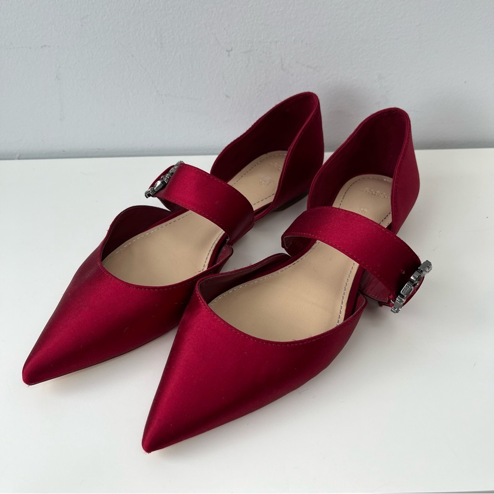ZARA Woman Satin Ballet Flats Jewelled Gem Strap Women’s 39